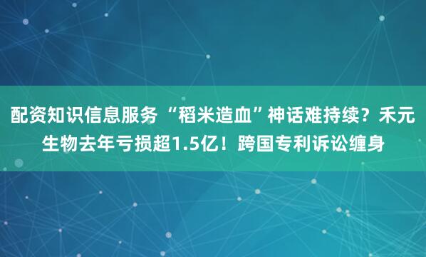配资知识信息服务 “稻米造血”神话难持续？禾元生物去年亏损超1.5亿！跨国专利诉讼缠身